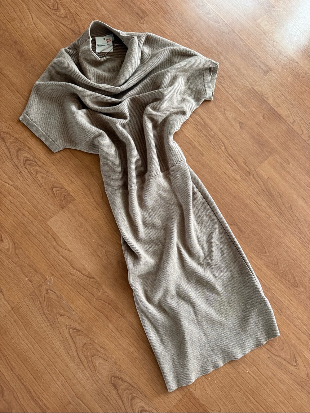 Brand New Sleeveless Cowl Neck Knit Dress in Taupe